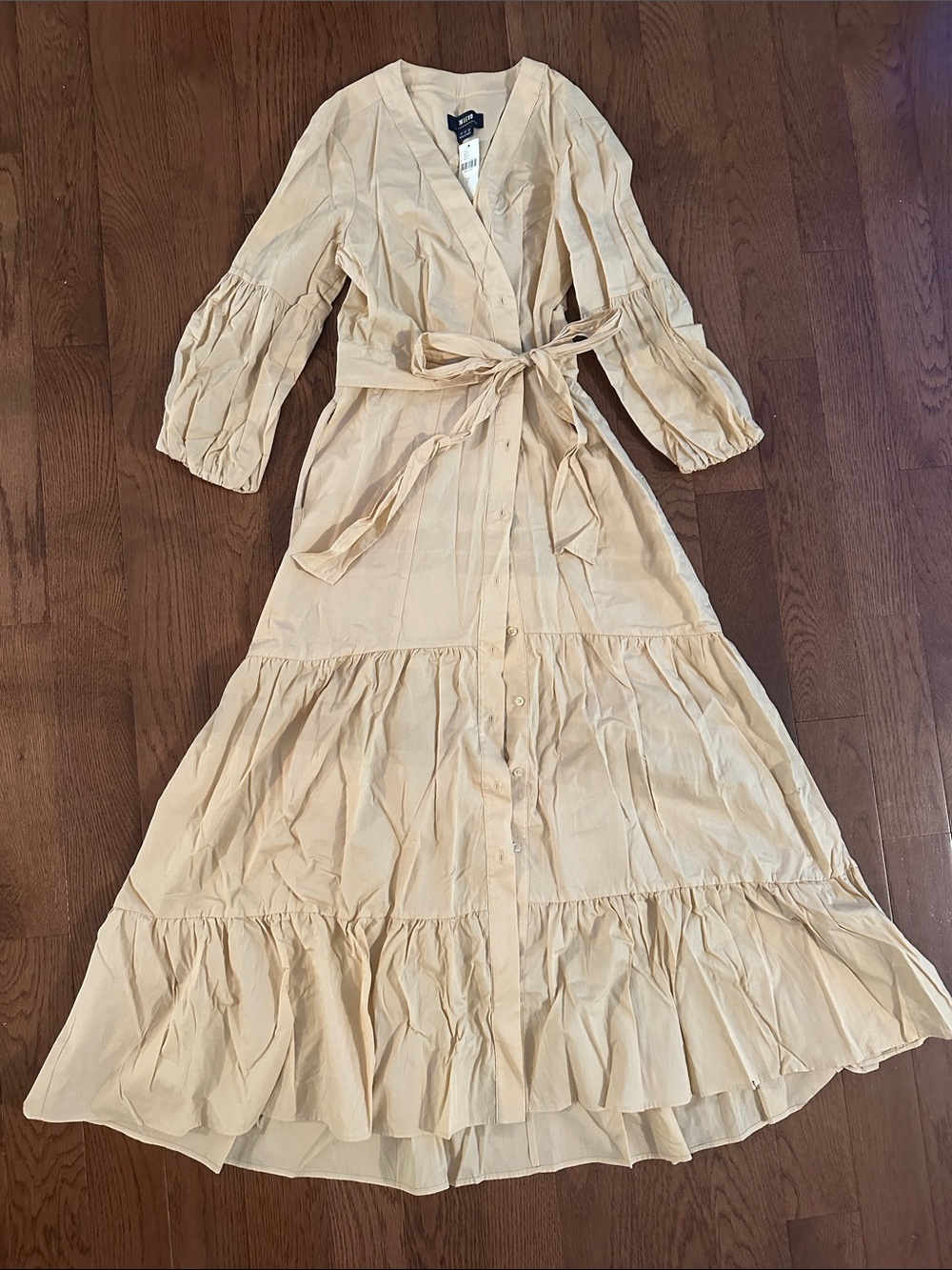 Anthropologie Maeve Women's Cream Wrap Maxi Dress with Tie Waist